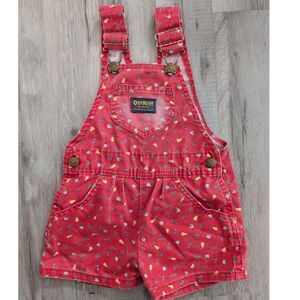 Vintage Oshkosh Red Fruit Print Short Overalls, 4T (V6)